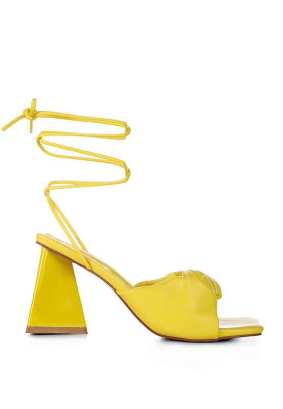 Primavera Ruched Triangular Heel Lace Up Sandal - Tigbul's Variety Fashion Shop