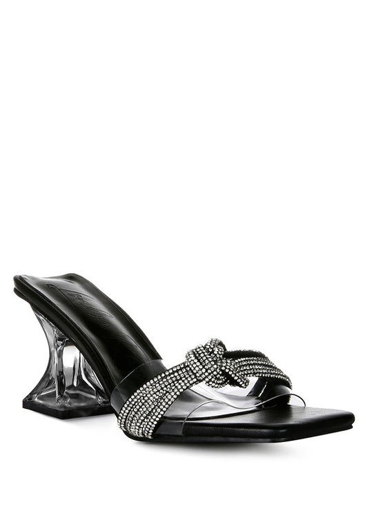 Hiorda Knotted Diamante Strap Spool Heel Sandals - Tigbuls Variety Fashion