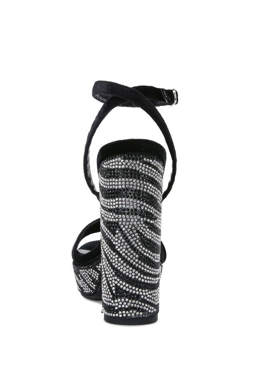 ZIRCON Diamante Studded High Block Heel Sandals - Tigbul's Variety Fashion Shop
