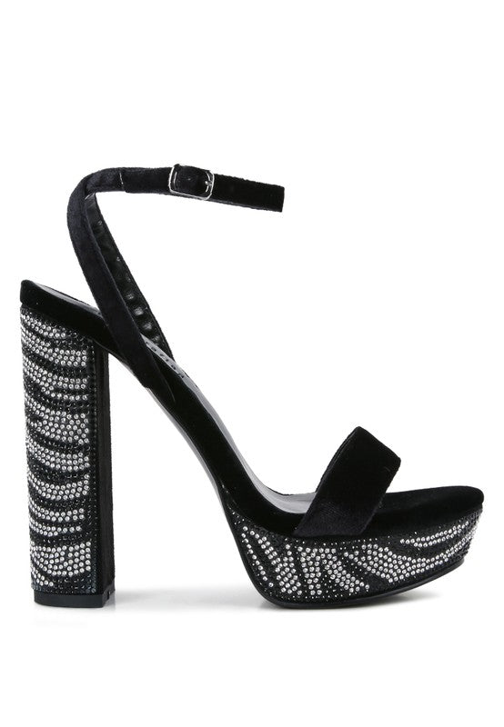 ZIRCON Diamante Studded High Block Heel Sandals - Tigbul's Variety Fashion Shop