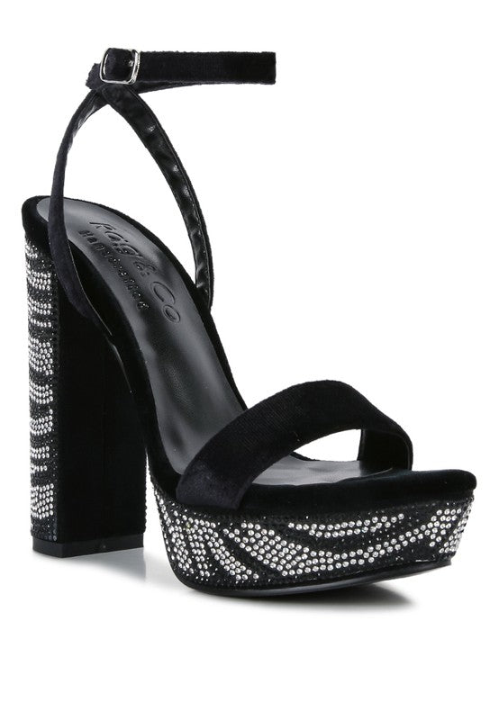 ZIRCON Diamante Studded High Block Heel Sandals - Tigbul's Variety Fashion Shop