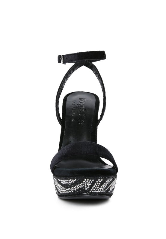 ZIRCON Diamante Studded High Block Heel Sandals - Tigbul's Variety Fashion Shop