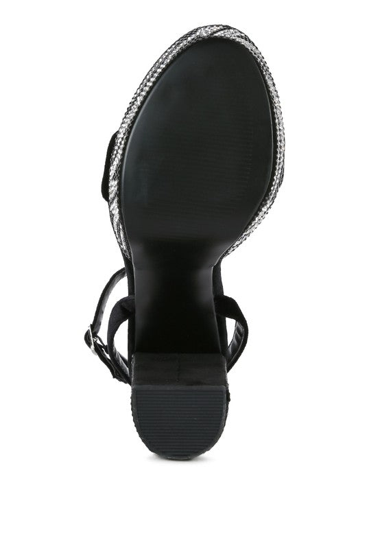 ZIRCON Diamante Studded High Block Heel Sandals - Tigbul's Variety Fashion Shop