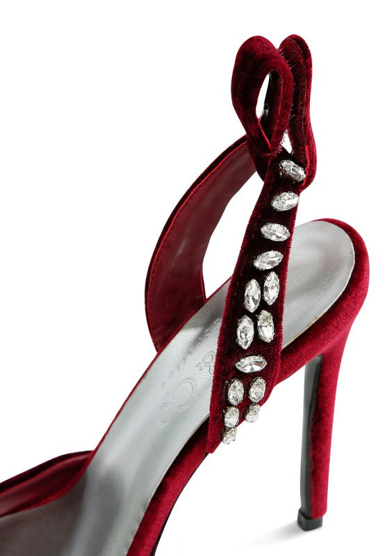 Velvet Diamante Tie Up High Heeled Sandals - Tigbul's Variety Fashion Shop