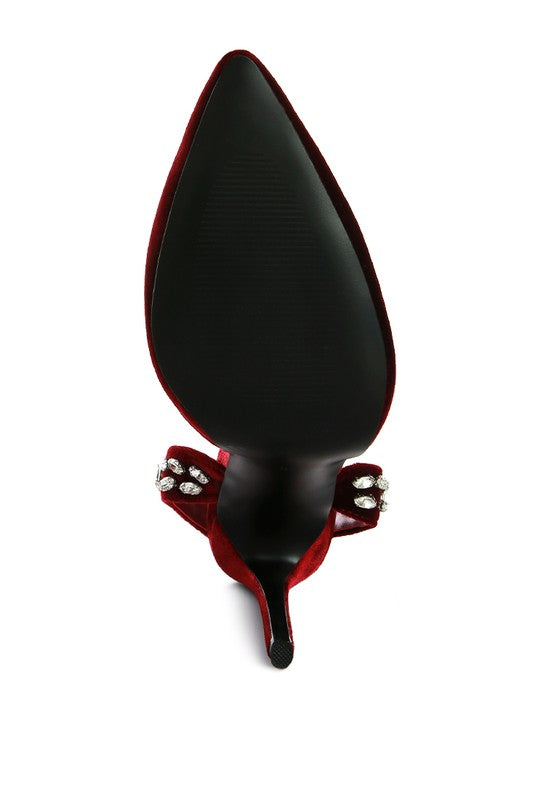 Velvet Diamante Tie Up High Heeled Sandals - Tigbul's Variety Fashion Shop