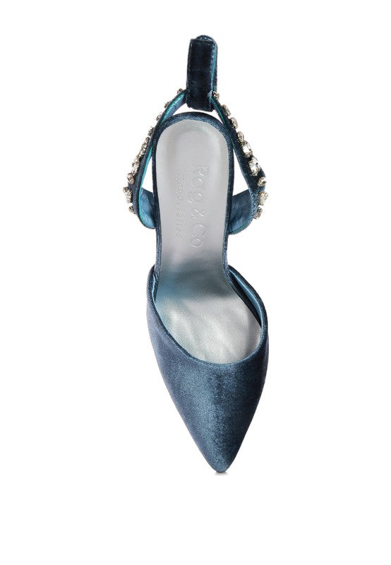 Velvet Diamante Tie Up High Heeled Sandals - Tigbul's Variety Fashion Shop