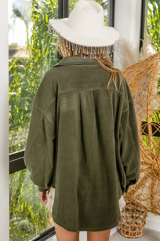 Fleece Buttoned Down Oversized Jacket - Tigbul's Variety Fashion Shop