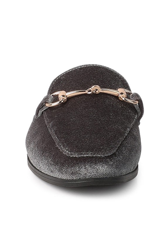 Velvet Buckled Flat Mules - Tigbul's Variety Fashion Shop