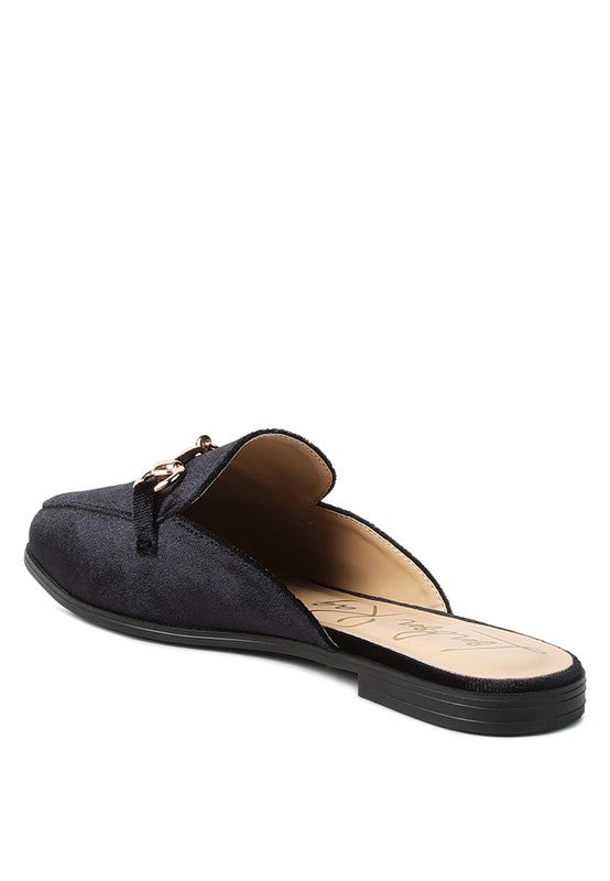 Velvet Buckled Flat Mules - Tigbul's Variety Fashion Shop