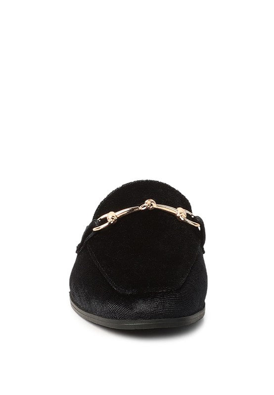 Velvet Buckled Flat Mules - Tigbul's Variety Fashion Shop
