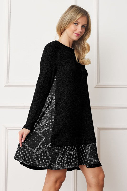 Mock Layered Bandana Paisley Mini Dress - Tigbul's Variety Fashion Shop