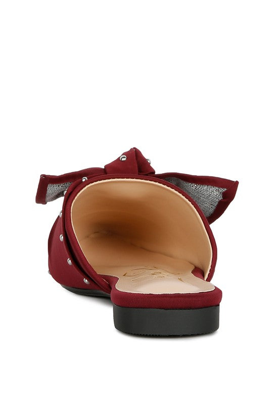 Makeover Studded Bow Flat Mules - Tigbul's Variety Fashion Shop