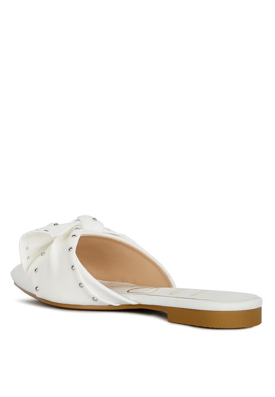 Makeover Studded Bow Flat Mules - Tigbul's Variety Fashion Shop