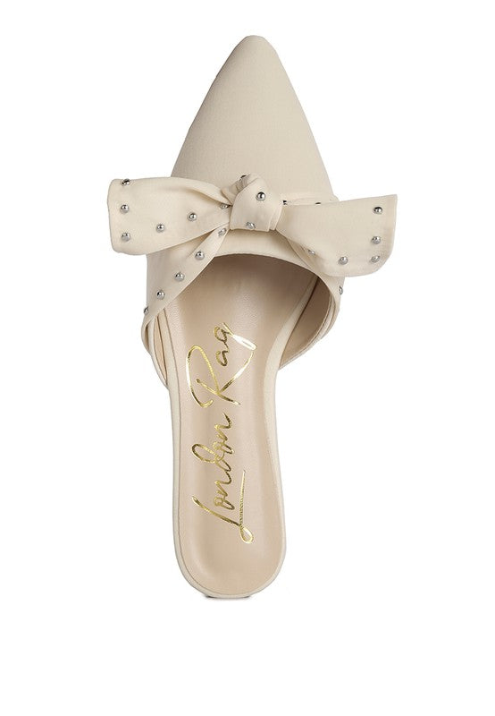 Makeover Studded Bow Flat Mules - Tigbul's Variety Fashion Shop