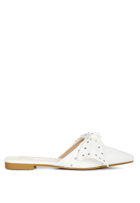 Makeover Studded Bow Flat Mules - Tigbul's Variety Fashion Shop