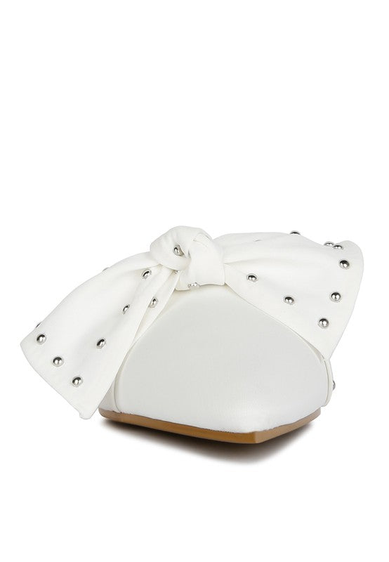 Makeover Studded Bow Flat Mules - Tigbul's Variety Fashion Shop