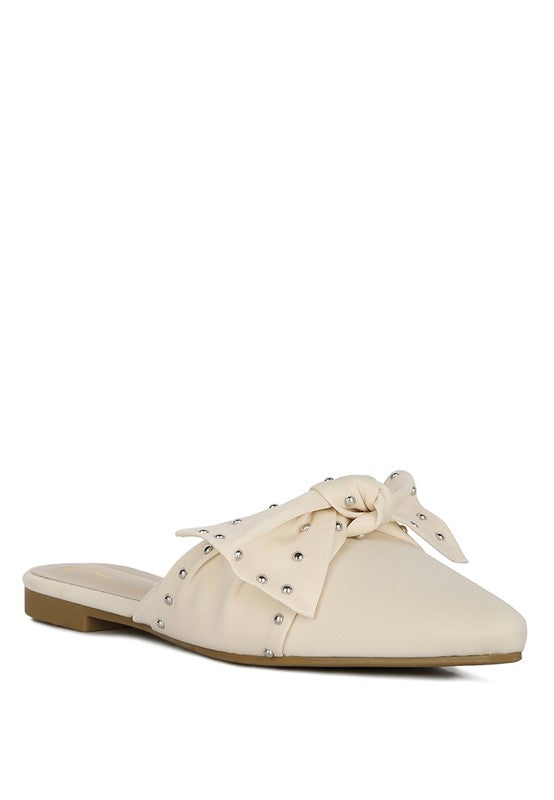 Makeover Studded Bow Flat Mules - Tigbul's Variety Fashion Shop