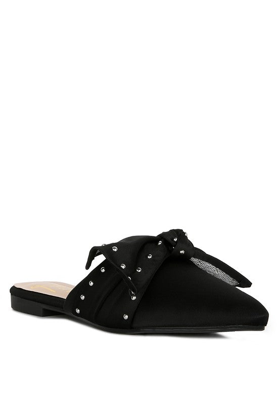 Makeover Studded Bow Flat Mules - Tigbul's Variety Fashion Shop