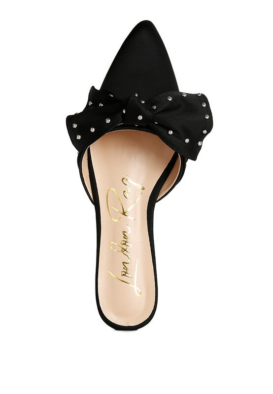 Makeover Studded Bow Flat Mules - Tigbul's Variety Fashion Shop