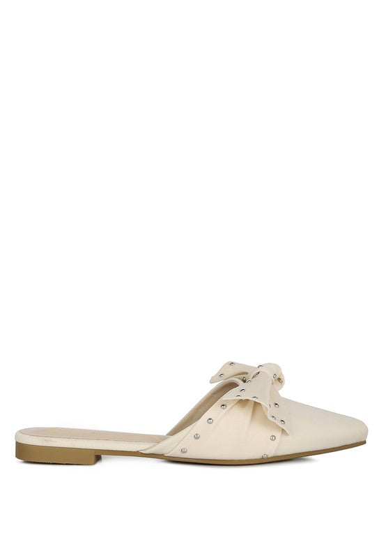 Makeover Studded Bow Flat Mules - Tigbul's Variety Fashion Shop