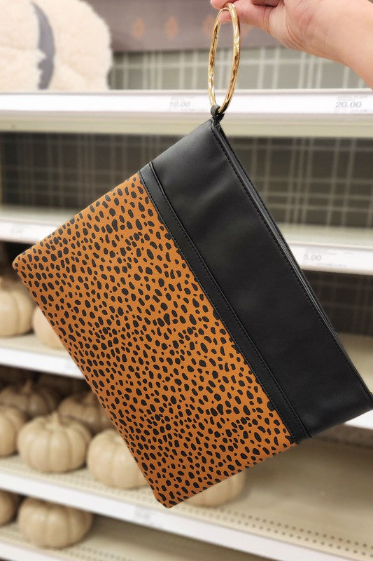 Leopard Gold Ring Vegan Leather Clutch - Tigbul's Variety Fashion Shop