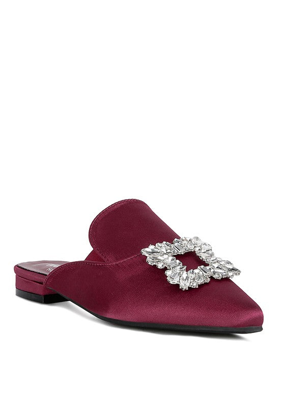 PERRINE Diamante Jewel Satin Mules in Black - Tigbul's Variety Fashion Shop