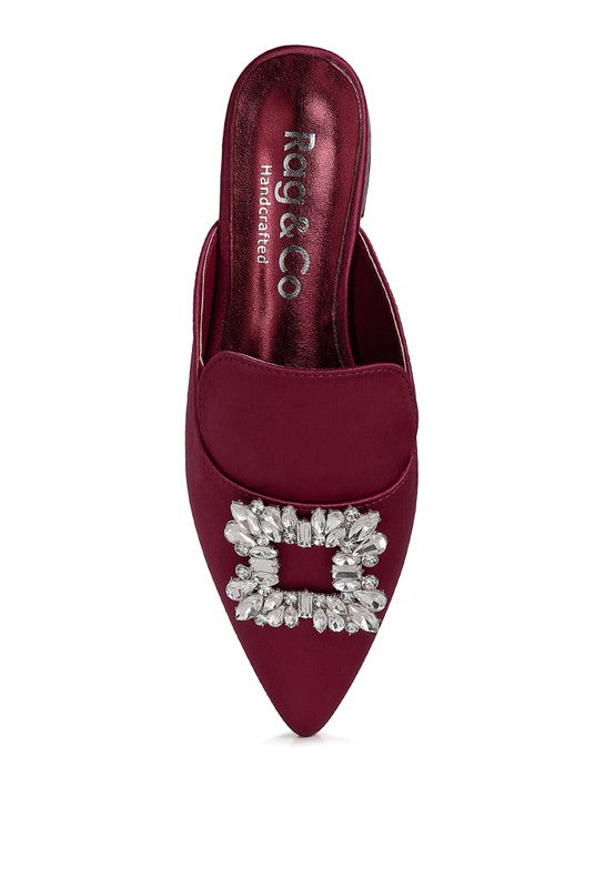 PERRINE Diamante Jewel Satin Mules in Black - Tigbul's Variety Fashion Shop