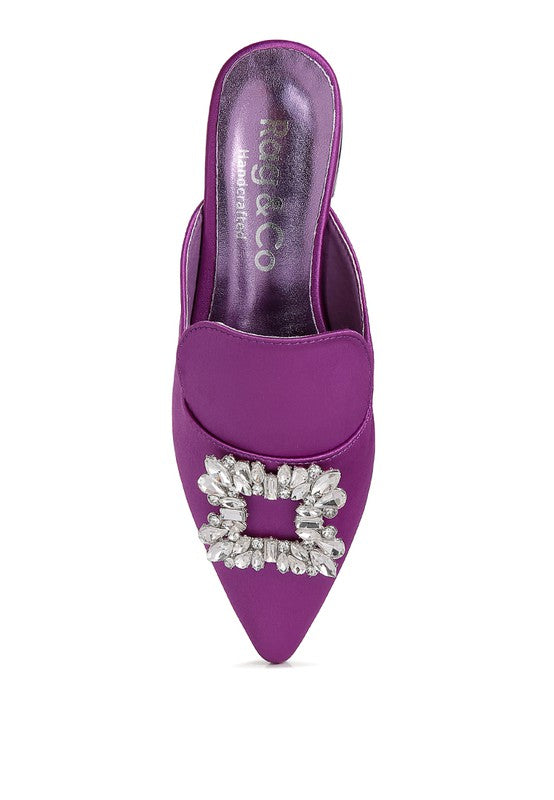 PERRINE Diamante Jewel Satin Mules in Black - Tigbul's Variety Fashion Shop