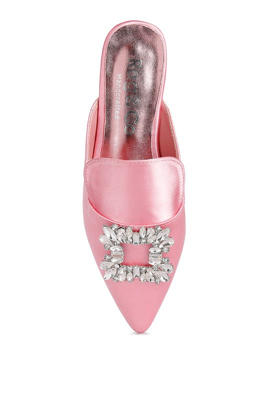 PERRINE Diamante Jewel Satin Mules in Black - Tigbul's Variety Fashion Shop