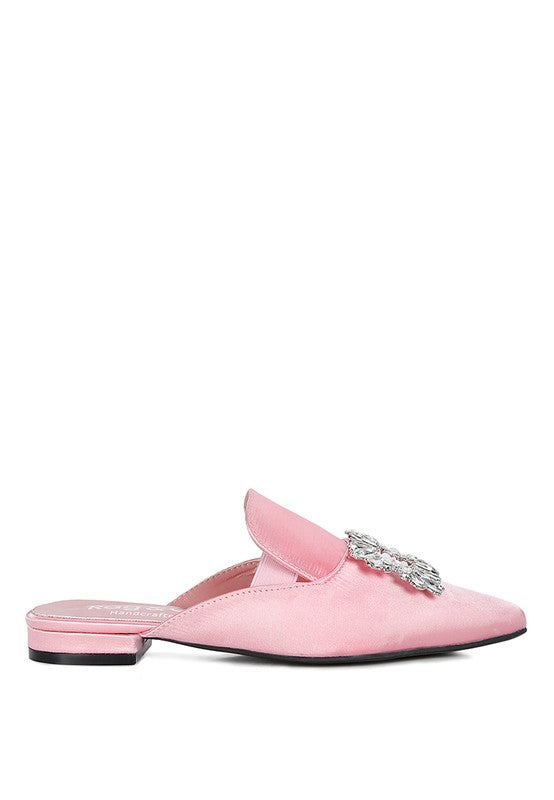 PERRINE Diamante Jewel Satin Mules in Black - Tigbul's Variety Fashion Shop