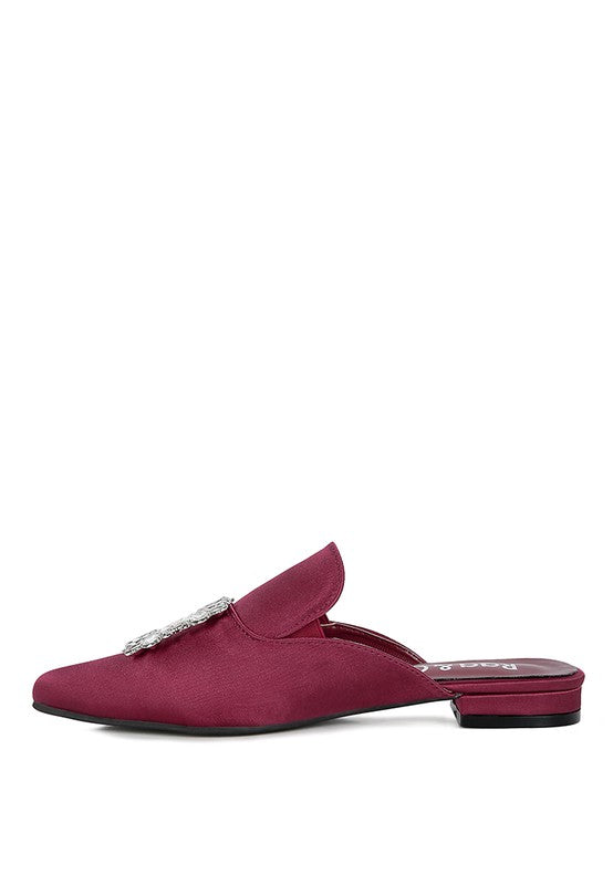 PERRINE Diamante Jewel Satin Mules in Black - Tigbul's Variety Fashion Shop