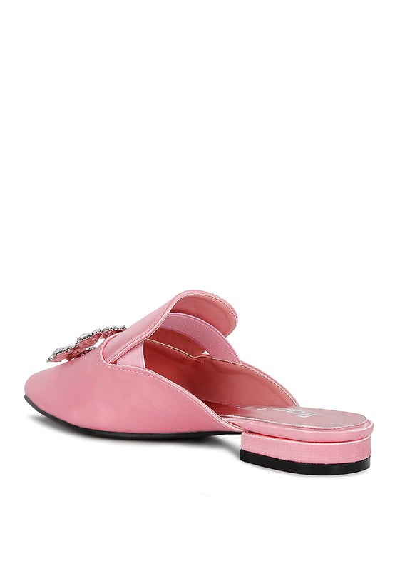 PERRINE Diamante Jewel Satin Mules in Black - Tigbul's Variety Fashion Shop