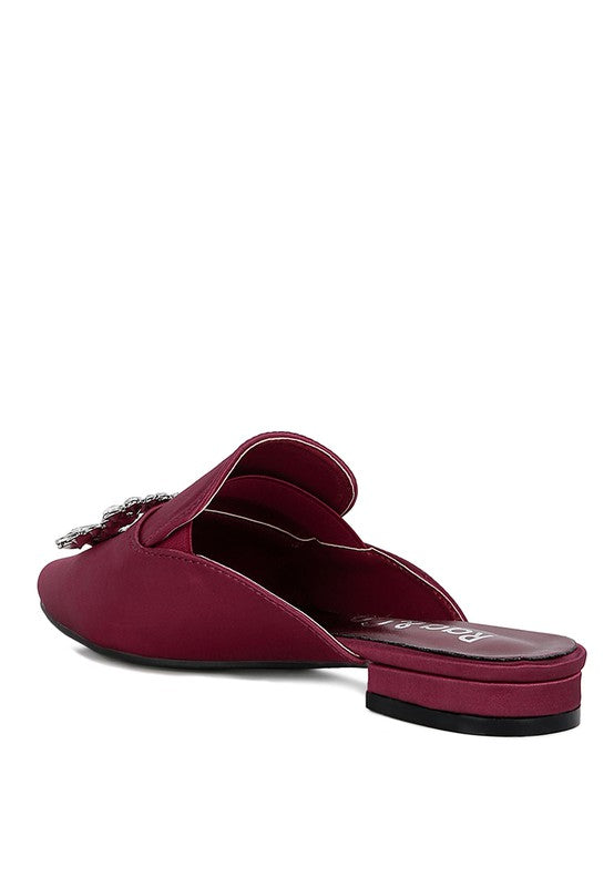 PERRINE Diamante Jewel Satin Mules in Black - Tigbul's Variety Fashion Shop