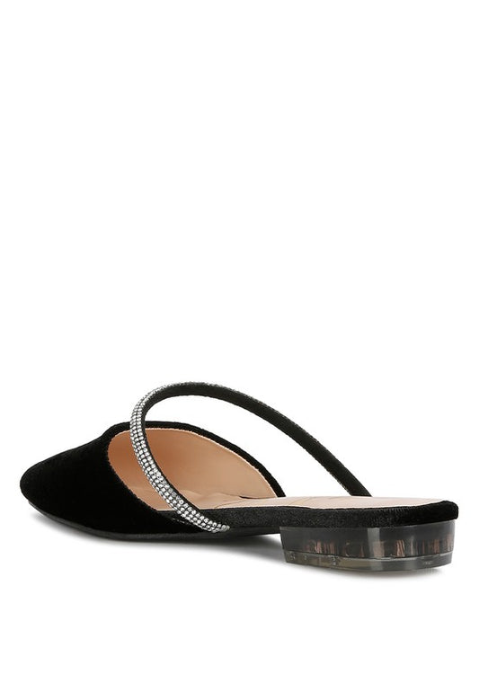 Turnon Velvet Diamante Detail Flat Mules - Tigbul's Variety Fashion Shop