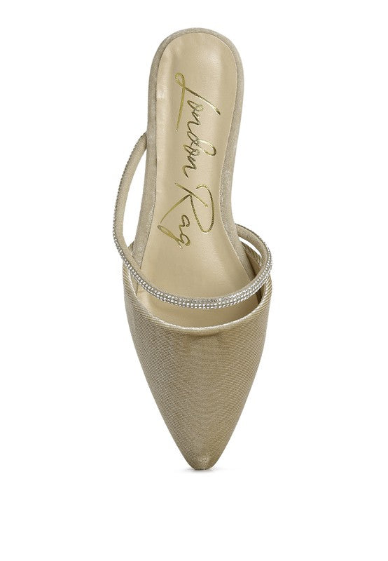 Turnon Velvet Diamante Detail Flat Mules - Tigbul's Variety Fashion Shop