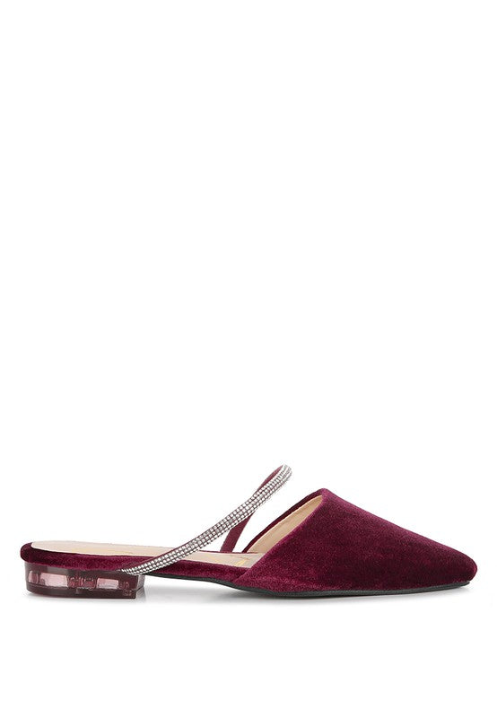 Turnon Velvet Diamante Detail Flat Mules - Tigbul's Variety Fashion Shop
