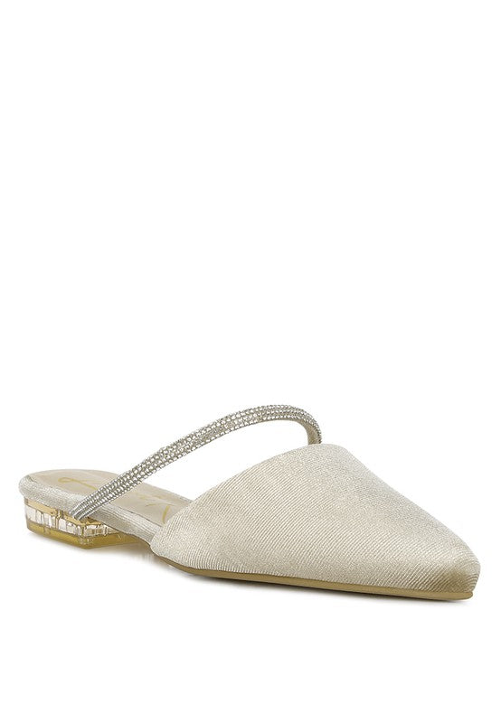 Turnon Velvet Diamante Detail Flat Mules - Tigbul's Variety Fashion Shop
