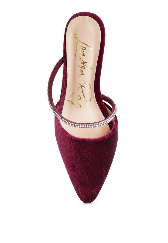Turnon Velvet Diamante Detail Flat Mules - Tigbul's Variety Fashion Shop