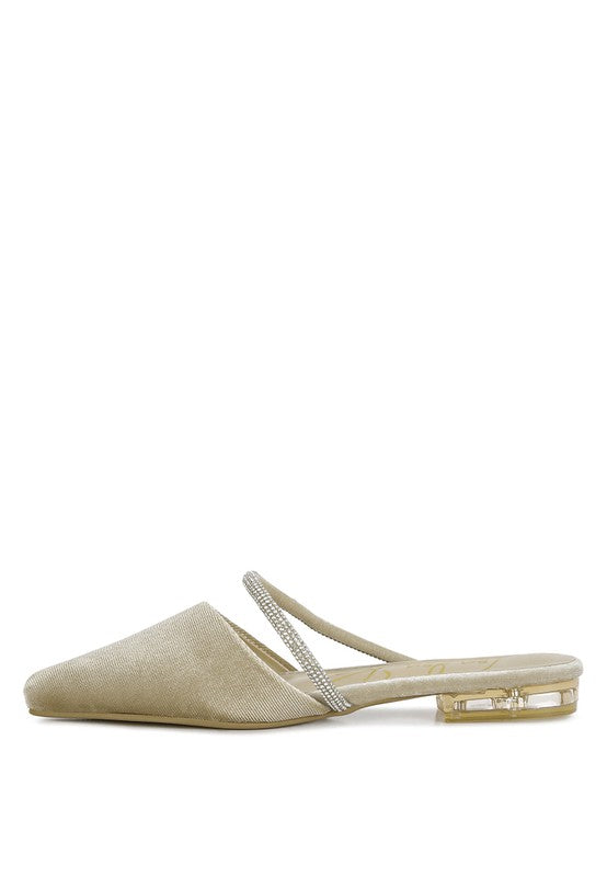 Turnon Velvet Diamante Detail Flat Mules - Tigbul's Variety Fashion Shop