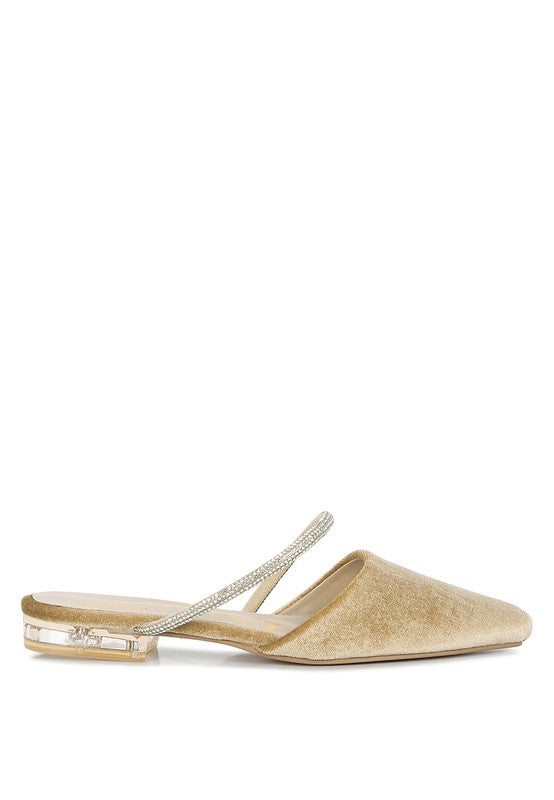 Turnon Velvet Diamante Detail Flat Mules - Tigbul's Variety Fashion Shop