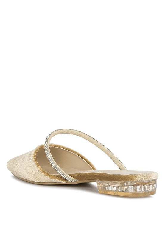 Turnon Velvet Diamante Detail Flat Mules - Tigbul's Variety Fashion Shop