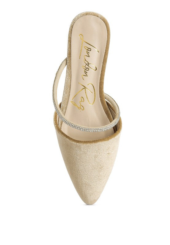 Turnon Velvet Diamante Detail Flat Mules - Tigbul's Variety Fashion Shop