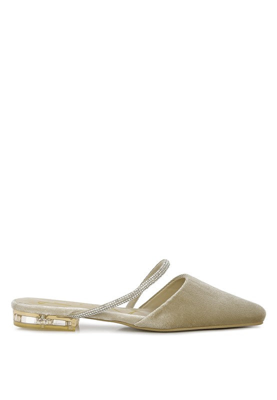 Turnon Velvet Diamante Detail Flat Mules - Tigbul's Variety Fashion Shop