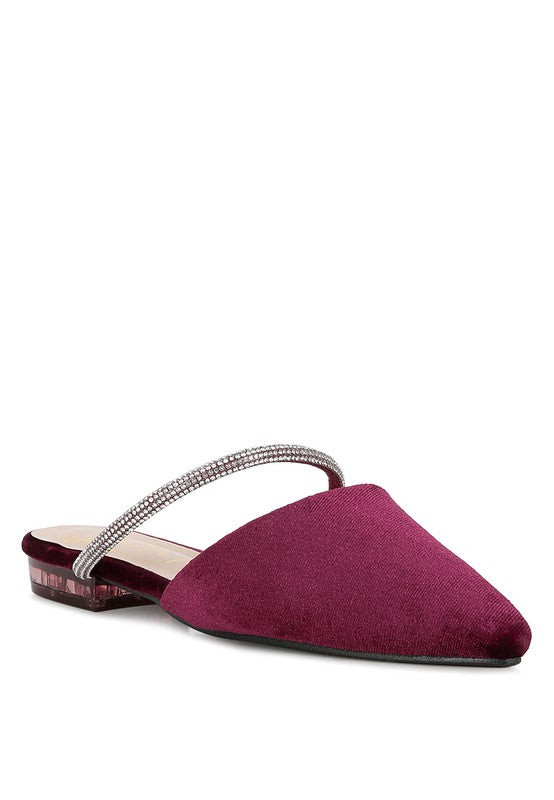 Turnon Velvet Diamante Detail Flat Mules - Tigbul's Variety Fashion Shop