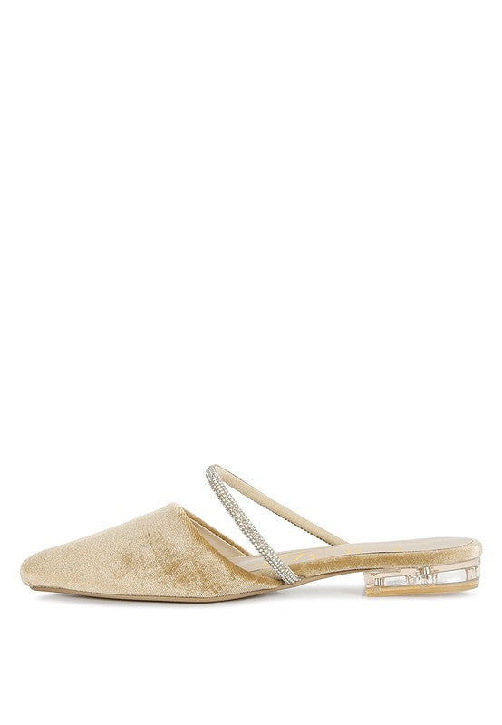 Turnon Velvet Diamante Detail Flat Mules - Tigbul's Variety Fashion Shop