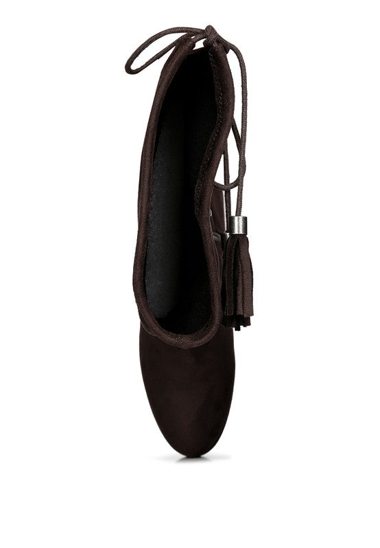 Francesca Tassels Detail Short Heel Calf Boot - Tigbul's Variety Fashion Shop