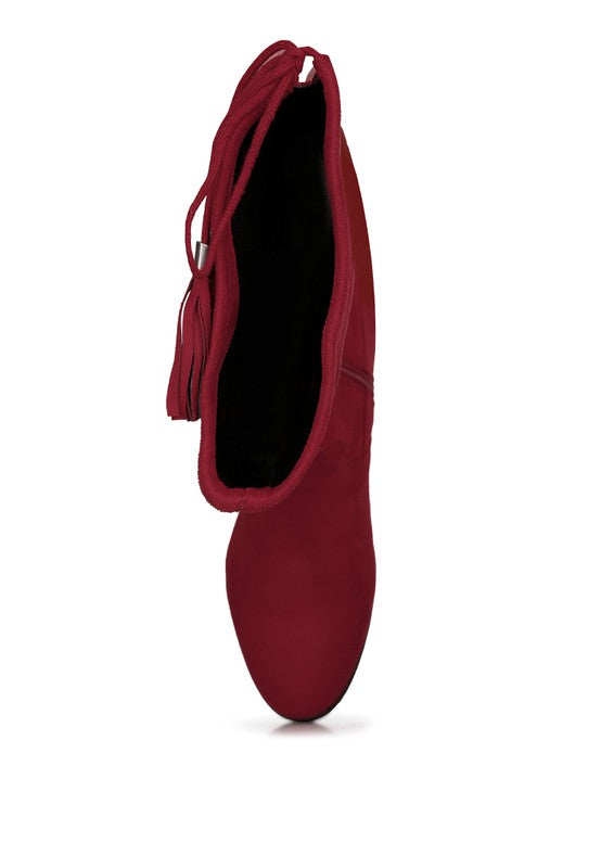 Francesca Tassels Detail Short Heel Calf Boot - Tigbul's Variety Fashion Shop