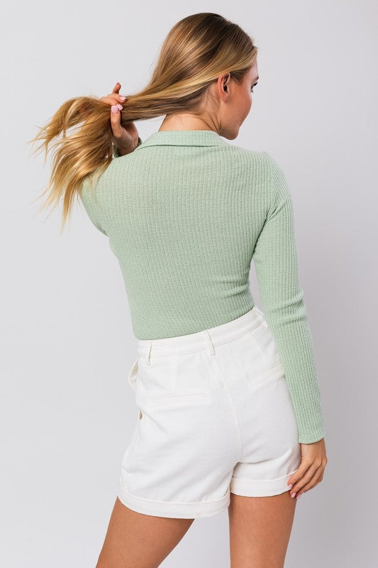 Long Sleeve Collared Bodysuit - Tigbul's Variety Fashion Shop