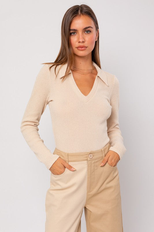 Long Sleeve Collared Bodysuit - Tigbul's Variety Fashion Shop