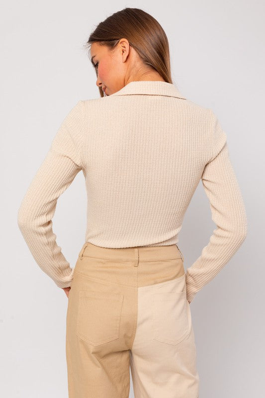 Long Sleeve Collared Bodysuit - Tigbul's Variety Fashion Shop